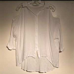 White Button Down Cold Shoulder Top